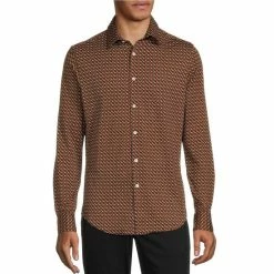 Promo ???? Murano Slim-Fit Star Print Performance Stretch Long-Sleeve Woven ???? Shirt Midnight Blue ❤️