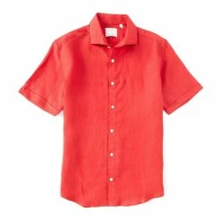 Promo ???? Murano Baird McNutt Linen Solid Short-Sleeve Woven ???? Shirt Melon ✔️