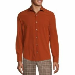 Best deal ???? Murano Slim-Fit Solid Performance Stretch Long-Sleeve Woven ???? Shirt Copper ????