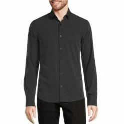 Best deal ???? Murano Slim-Fit Solid Performance Stretch Long-Sleeve Woven ???? Shirt Charcoal ????