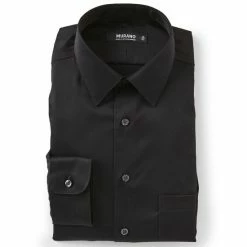 Best Sale ???? Murano Slim-Fit Point Collar Solid Sateen ???? Dress ???? Shirt Black ????