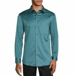 Deals ✔️ Murano Teal Solid Slim-Fit With Stretch Sateen Point Collar ???? Dress ???? Shirt ❤️