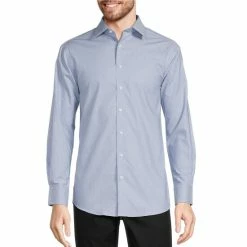 Hot Sale ???? Murano Medium Blue Heather Diamond Dobby Print Slim-Fit Spread Collar ???? Dress ???? Shirt ????