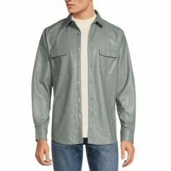 Best Sale ???? Murano Electric Jungle Collection Slim-Fit Faux Leather ???? Shirt Jacket Sage ????