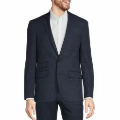 Best Sale ???? Murano Slim-Fit Plaid Suit Separates Blazer Navy ????
