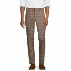 New ???? Murano Evan Extra Slim-Fit Multi Brown Plaid Suit Separates Flat Front ???? Dress Pants ⌛