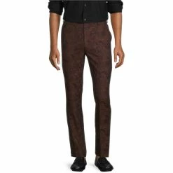 Best Pirce ???? Murano Evan Extra Slim-Fit Paisley Jacquard Suit Separates Flat Front ???? Dress Pants Burgundy ❤️